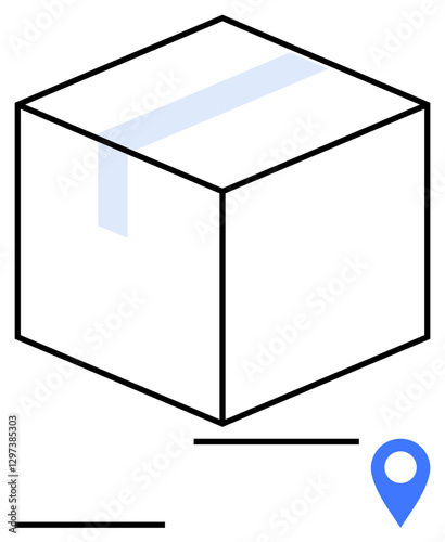 Minimalist box and location pin represent shipping, tracking, delivery, logistics, global commerce, e-commerce, and supply chain management. Ideal for transport concepts, modern abstract line flat