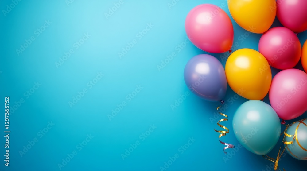 Vibrant blue background with colorful balloons. generative ai Vibrant blue background with colorful balloons. generative ai