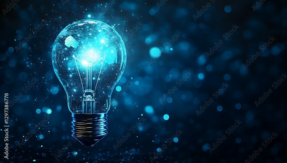 A futuristic glowing light bulb with a blue neon glow against a dark background. High-resolution, detailed with vibrant glowing effects and high contrast, illuminated by neon lights. A futuristic glowing light bulb with a blue neon glow against a dark background. High-resolution, detailed with vibrant glowing effects and high contrast, illuminated by neon lights.