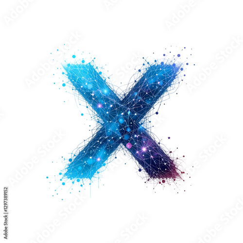 Cosmic X: Galaxy Letter Art isolated on transparent background