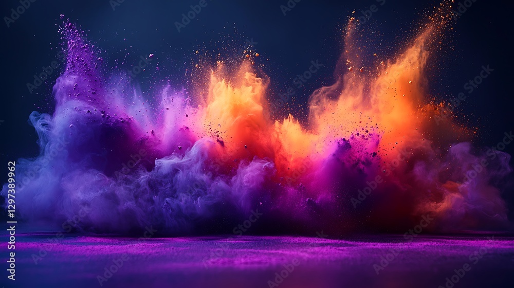 Obraz premium Vibrant Purple and Orange Powder Explosion Abstract Art