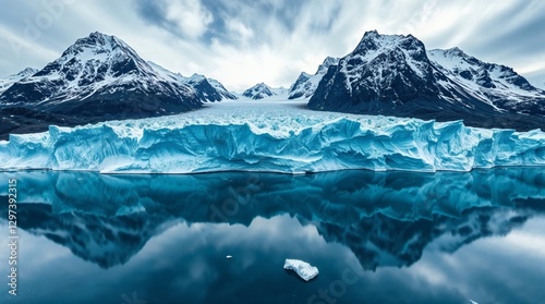 Majestic Glacier with Snow-Capped Mountains and Mirror Reflection in Arctic Waters