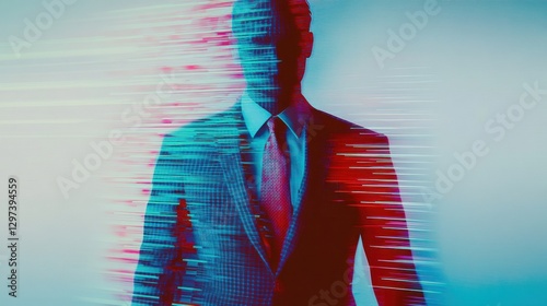 Glitch art of person in suit and tie