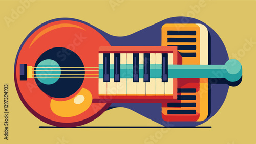 Colorful vector illustration of a musical keyboard combined with a unique instrument design in a modern and playful style