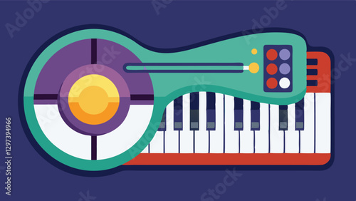 Colorful vector illustration of a musical keyboard combined with a unique instrument design in a modern and playful style
