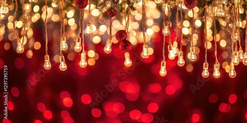 Festive red and gold bokeh lights background