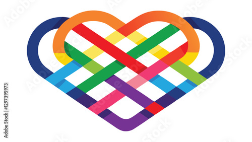 Colorful heart illustration representing love and unity in a vibrant rainbow design with intertwined shapes