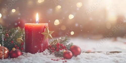 Festive candle adorned with christmas decorations