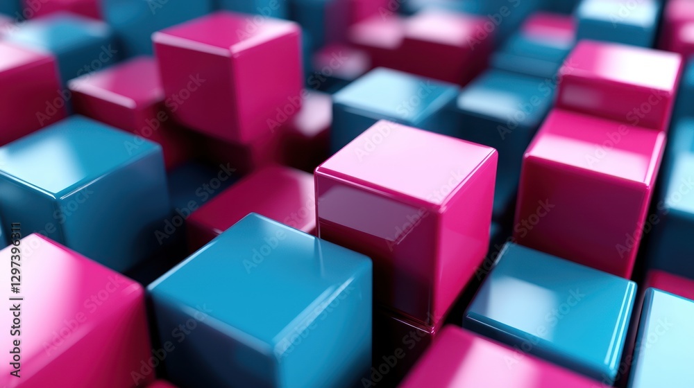 Colorful abstract arrangement of glossy cubes creating a vibrant 3D pattern in a digital space Colorful abstract arrangement of glossy cubes creating a vibrant 3D pattern in a digital space