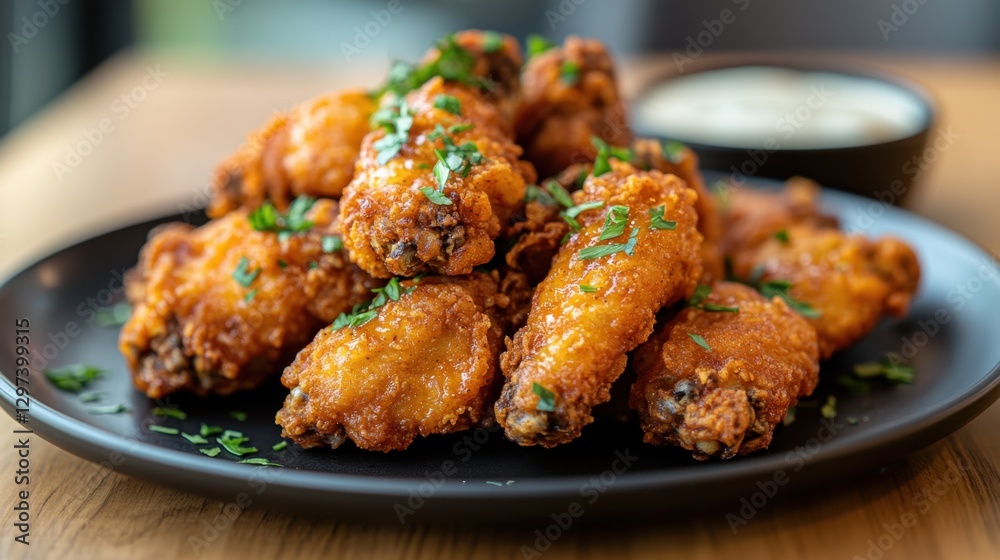 Crispy buffalo chicken wings with dipping sauce Crispy buffalo chicken wings with dipping sauce