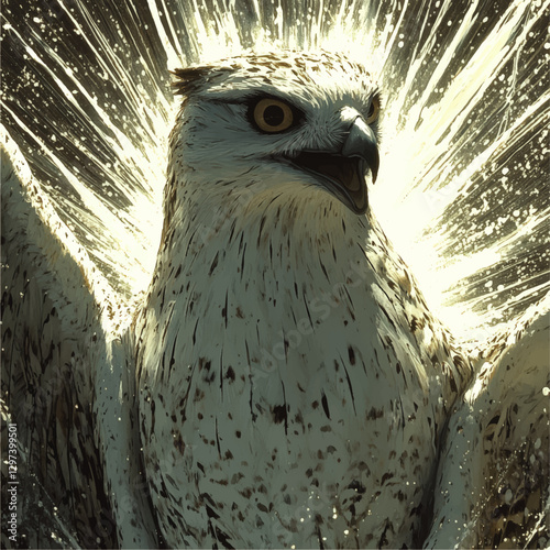 Majestic Soaring Falcon with Outstretched Wings in Dynamic Digital Art Vector Illumination - Wildlife Enthusiast's Delight and Perfect Artistic Display