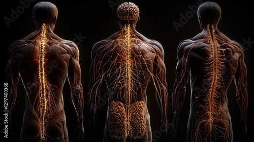 Anatomical illustration showcasing the human nervous system with detailed neural pathways photo