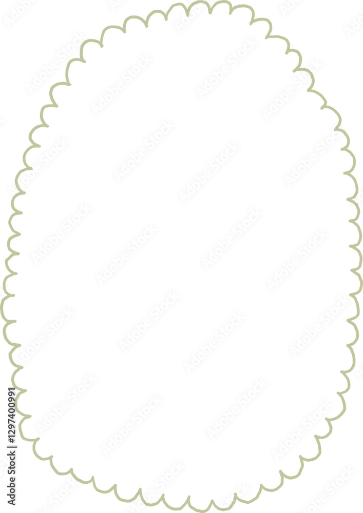 Fototapeta premium Cute whimsicaldecorative frame in coquette style, oval border, easter egg shape, hand drawn line art illustration