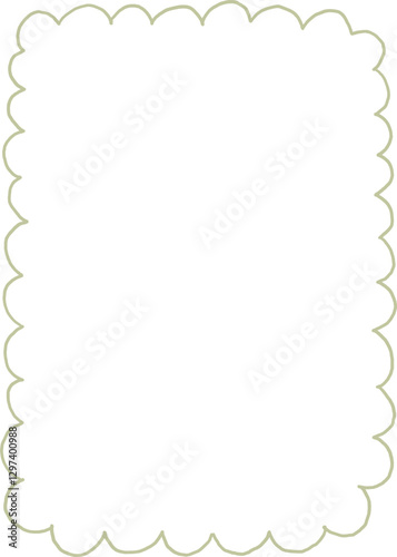 Cute empty whimsical decorative frame in coquette style, scalloped border, cloud shape, hand drawn line art illustration