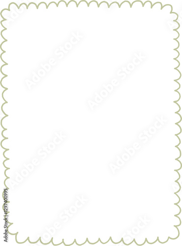 Cute empty decorative whimsical frame in coquette style, scalloped border, blob shape, hand drawn line art illustration
