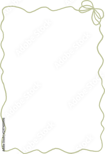Cute empty decorative whimsical frame in coquette style, baroque border with ribbon bow, a4 shape, hand drawn line art illustration