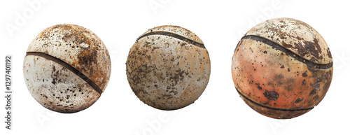 worn out or old dirty baseball ball set isolated  transparent background 