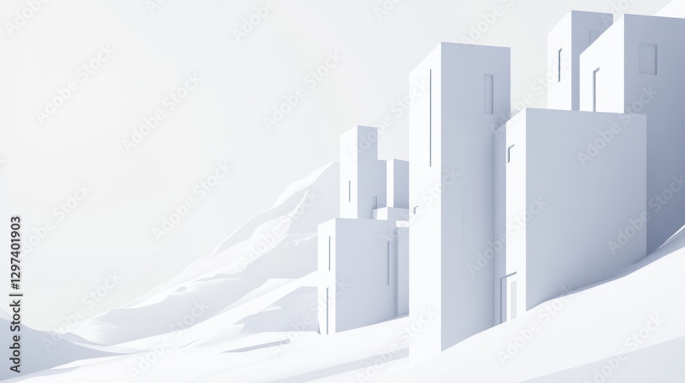 Fototapeta premium Monochrome city scape on a snow-capped mountain range. Use Stock photo for architecture, design, and urban planning presentations