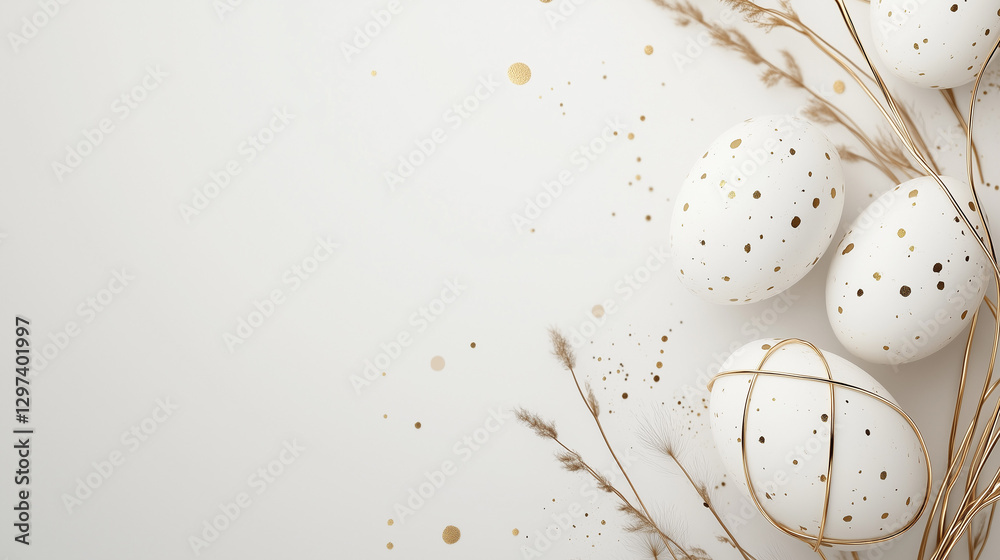 Fototapeta premium Easter eggs tied with a golden rope background