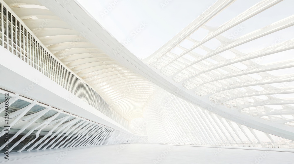 Obraz premium Modern architecture, white structure, futuristic design, indoor space, architectural photo