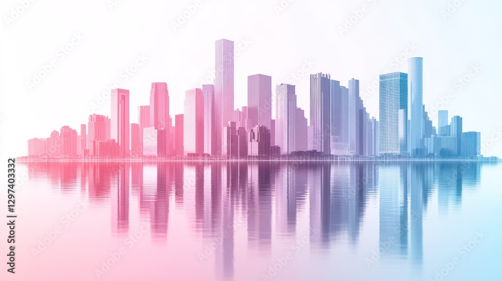 Obraz premium City skyline reflection, colorful abstract, urban landscape