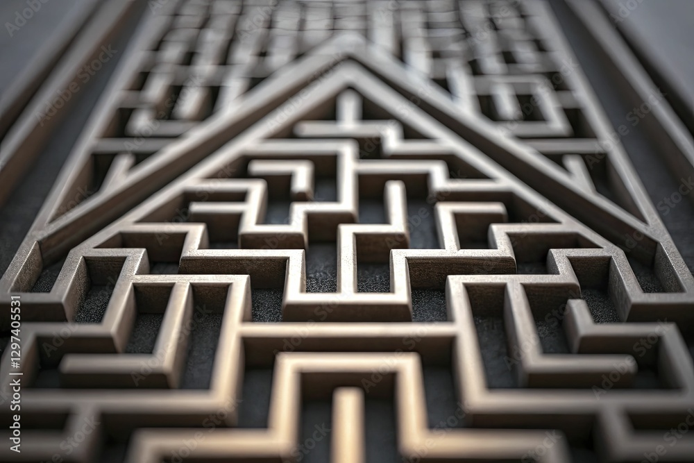 Intricate wooden maze design, featuring a triangular pattern at center Intricate wooden maze design, featuring a triangular pattern at center