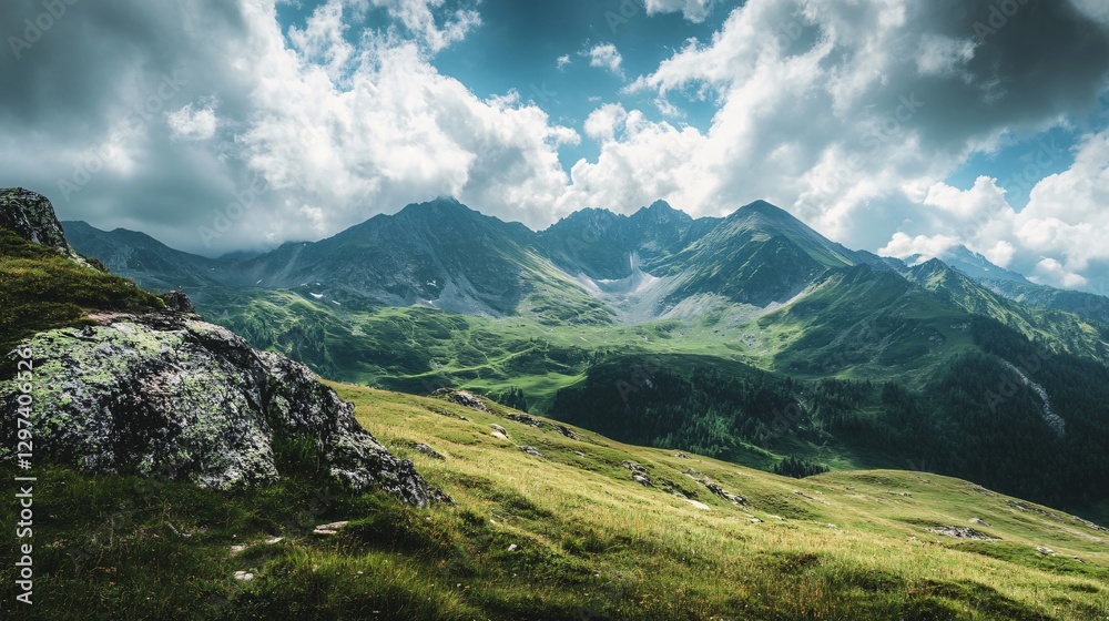Obraz premium Spectacular Majestic Mountain Range Scenery with Bright Daylight for Adobe Stock Photos