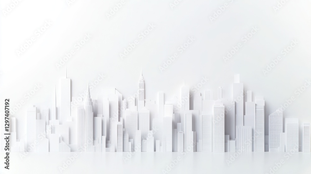 Abstract city skyline model, white background, still life, artistic photo Abstract city skyline model, white background, still life, artistic photo