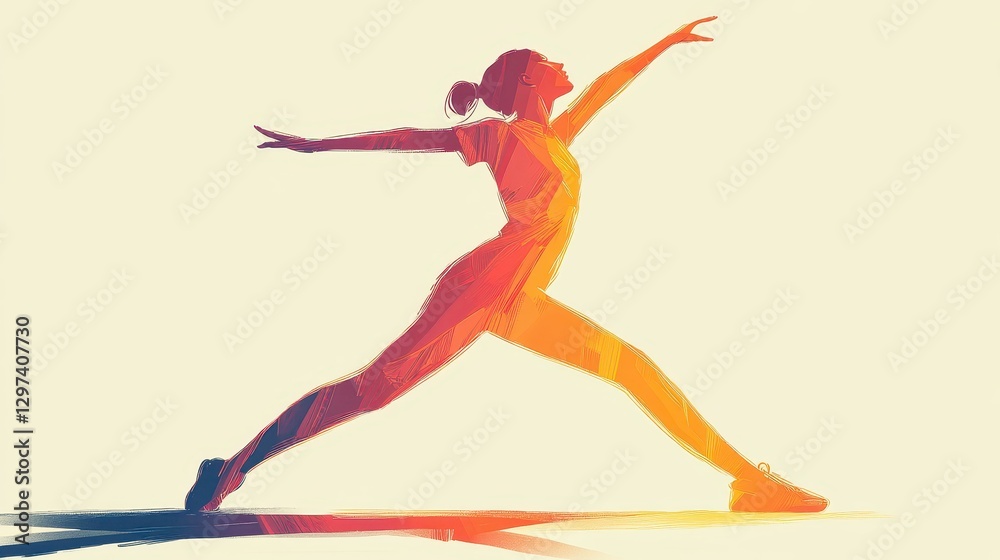 Fototapeta premium Elegant Silhouette of a Woman in Dynamic Yoga Pose Captured in Warm Tones, Embodying Movement, Balance, and Graceful Strength in an Abstract Art Style