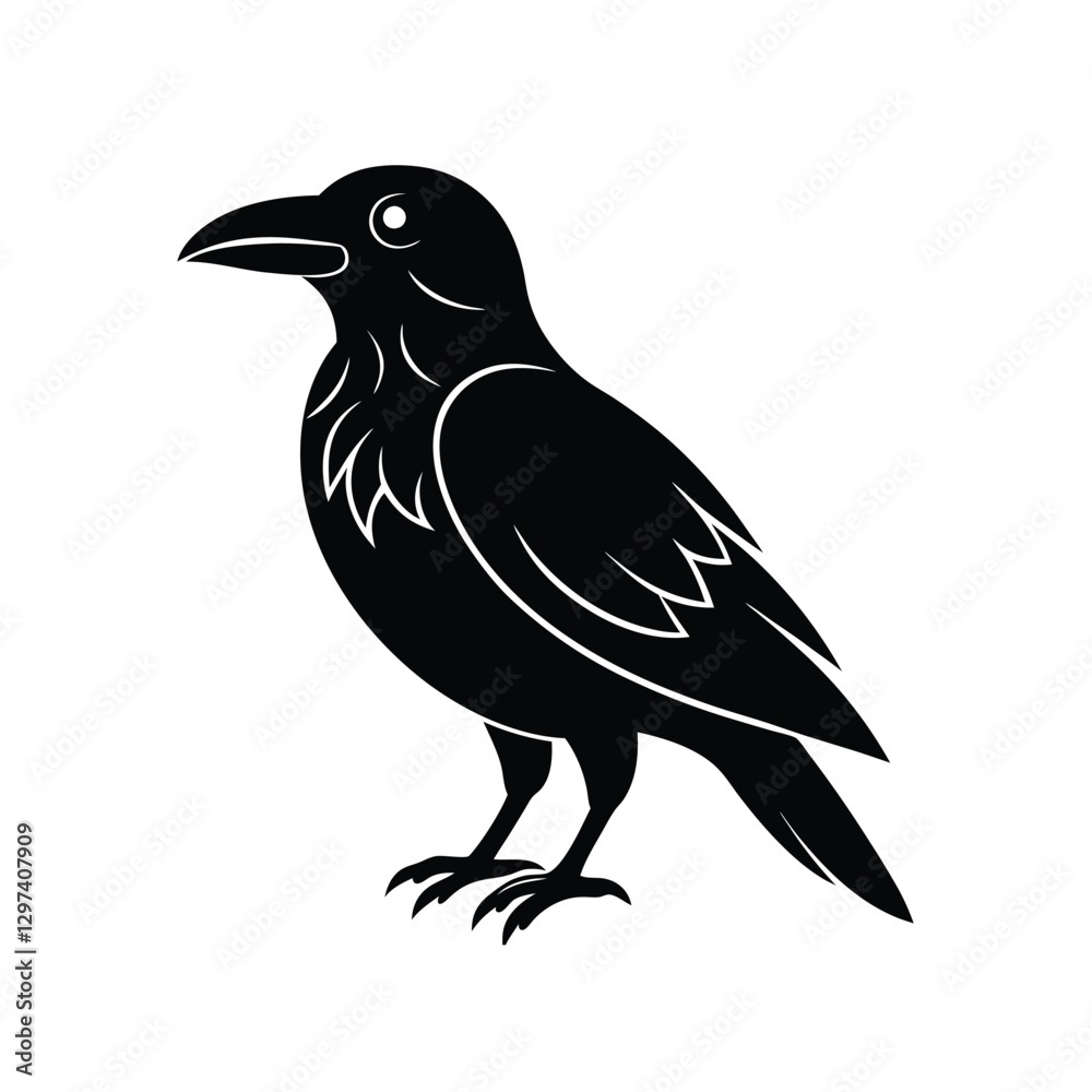 Obraz premium Standing Crow Bird Silhouette Graphic Vector Illustrations