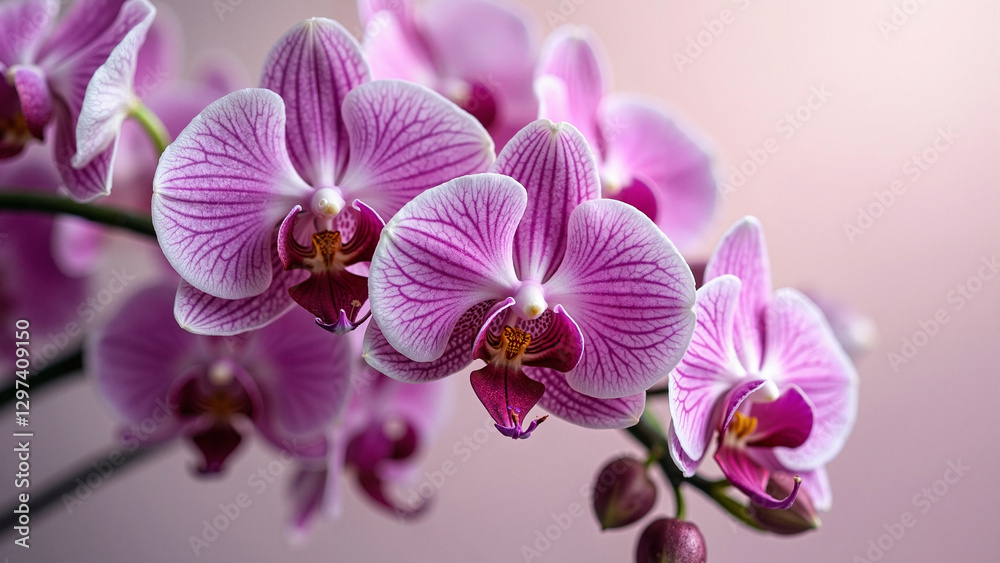 Stunning Orchid Close-up: Vibrant Purple and White Blossoms for Mother's Day Promotions and Floral Marketing Stunning Orchid Close-up: Vibrant Purple and White Blossoms for Mother's Day Promotions and Floral Marketing