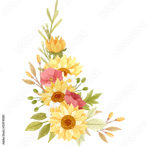 A warm toned floral swag arrangement in watercolor, perfect for romantic settings