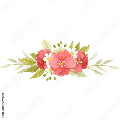 A vibrant red floral swag art piece in watercolor, perfect for romantic settings