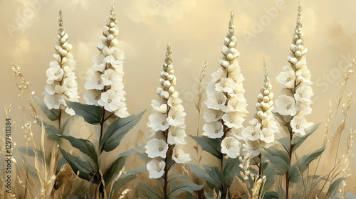 White Foxgloves in a Golden Meadow