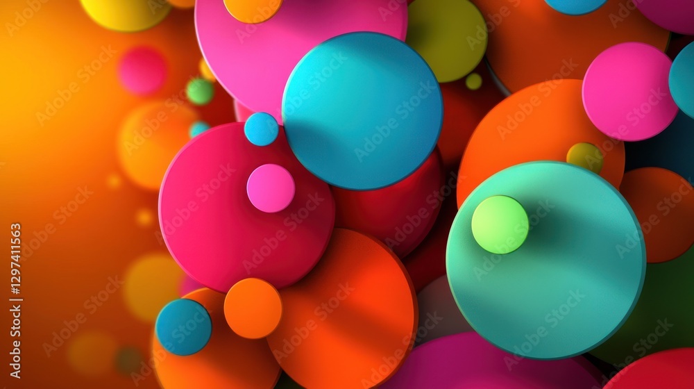 Colorful abstract composition of vibrant circles against a warm gradient background Colorful abstract composition of vibrant circles against a warm gradient background