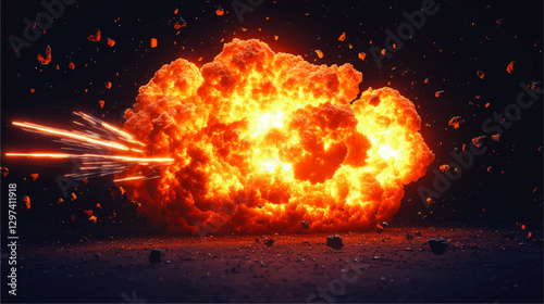 Dynamic Vector Illustration of Fiery Explosion in Outer Space with Glowing Debris and Sparks - Perfect for Sci-Fi, Gaming, and Special Effects Design Projects