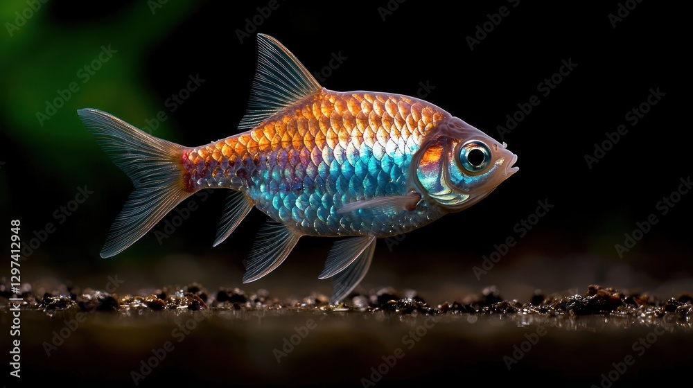Colorful fish swimming gracefully in a serene aquarium environment with lush greenery Colorful fish swimming gracefully in a serene aquarium environment with lush greenery