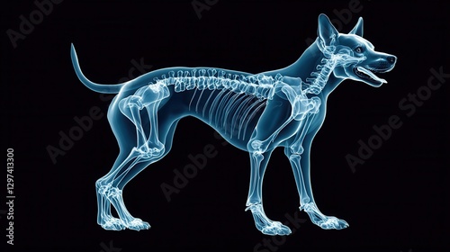 Detailed X Ray Photograph of Canine Skeletal Structure Displayed on Monitor   Digital Radiographic Scan Image of Dog s Transparent Anatomy Shown on Medical Display photo