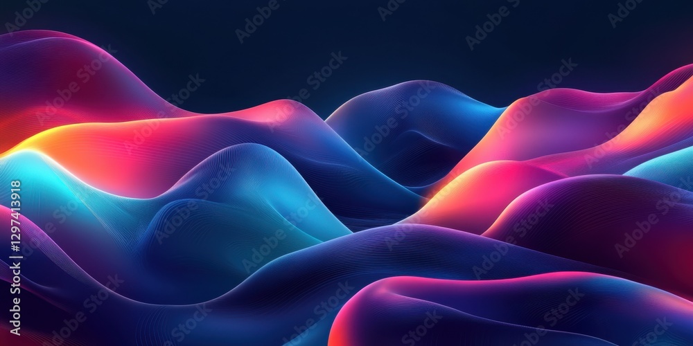 Obraz premium Abstract Colorful Waves Digital Art: Vibrant Hues and Smooth Curves in a Dynamic Composition