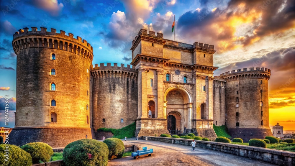 Fototapeta premium Macro Photography: Castel Nuovo, Naples - Architectural Details, Stone Textures, Italian History