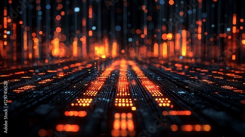 Abstract Digital Data Stream Flowing On Circuit Board