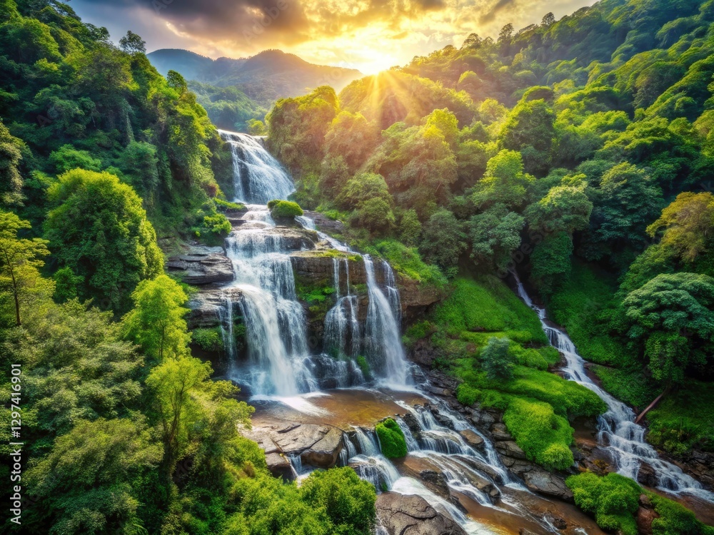 Fototapeta premium Mae Ya Waterfall Doi Inthanon Chiang Mai Thailand Stunning Aerial View Landscape Photography