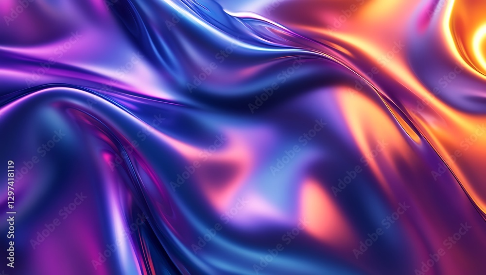 custom made wallpaper toronto digitalA vibrant abstract background with liquid metal waves in purple, blue, and orange hues. Featuring fluid, shiny metallic textures, perfect for posters, banners, or covers with a hyper-realistic touch.