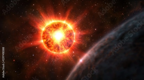 Wallpaper Mural A vibrant star radiating energy in a cosmic scene with a nearby planet in the foreground Torontodigital.ca