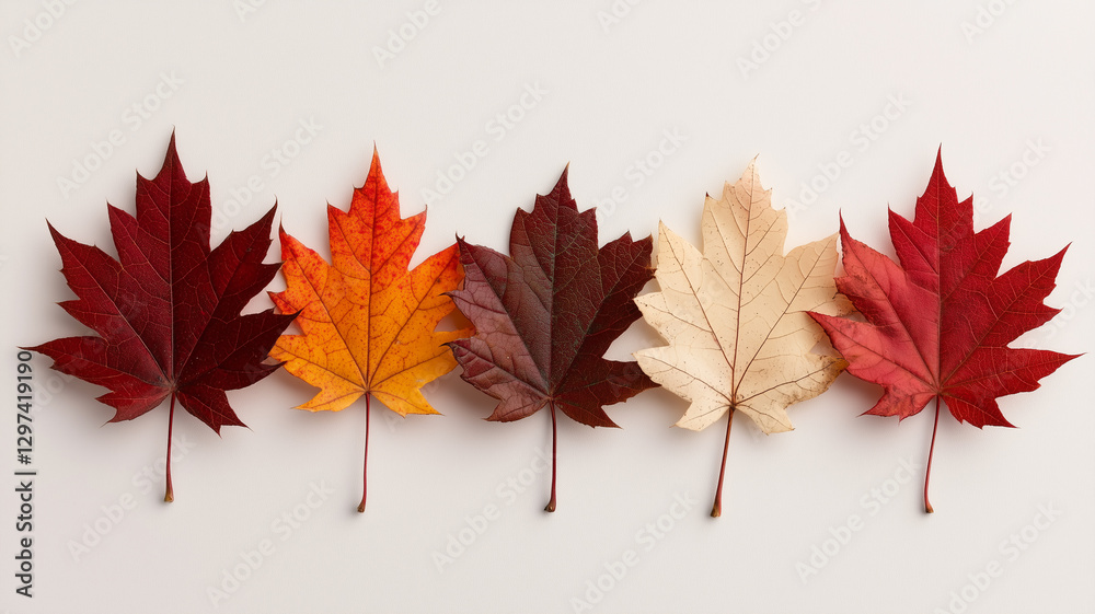 Fototapeta premium Row of Seven Autumn Leaves 