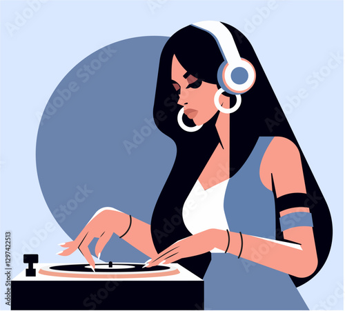 Female DJ Mixing Music on Turntable