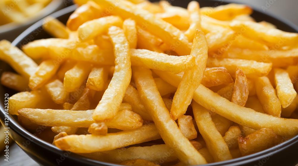 Close up of french fries piled in a bowl making mouth watering dish