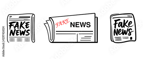 Vector icons set depicting newspapers with fake news headlines for illustration, print, element for design projects