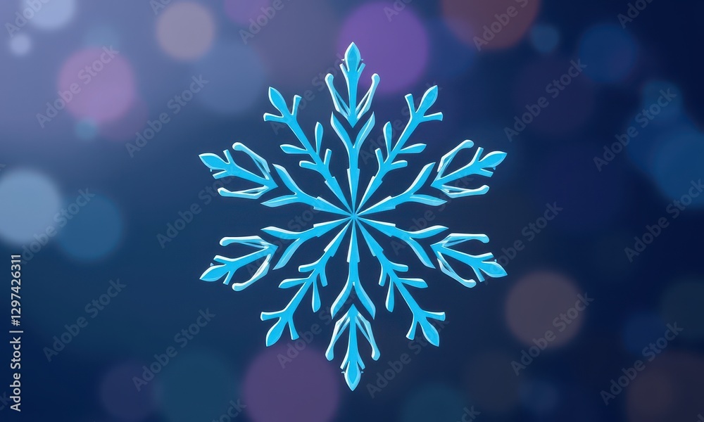 Intricate Blue Snowflake Illustration with Bokeh Light Effects on a Dark Background Showcasing Symmetrical Design and Winter Aesthetic Appeal Intricate Blue Snowflake Illustration with Bokeh Light Effects on a Dark Background Showcasing Symmetrical Design and Winter Aesthetic Appeal