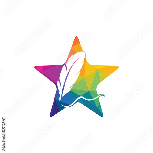 Star Feather Quill symbol vector design. Education and publication logo concept.